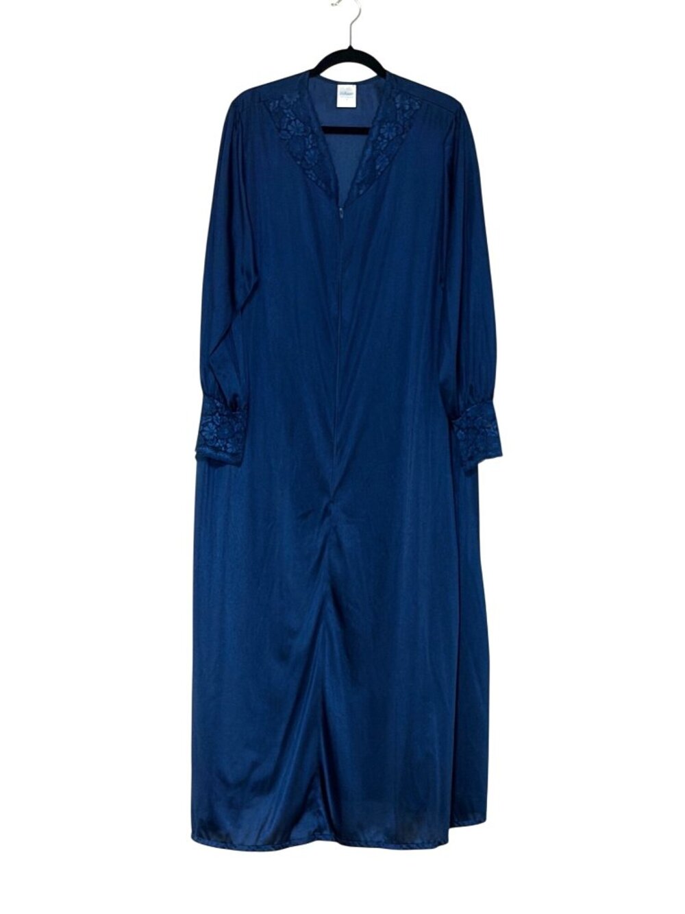 Vintage Velrose 2X Navy Blue Maxi Robe 1/2 Zip Lace time VNeck Pockets Long Long